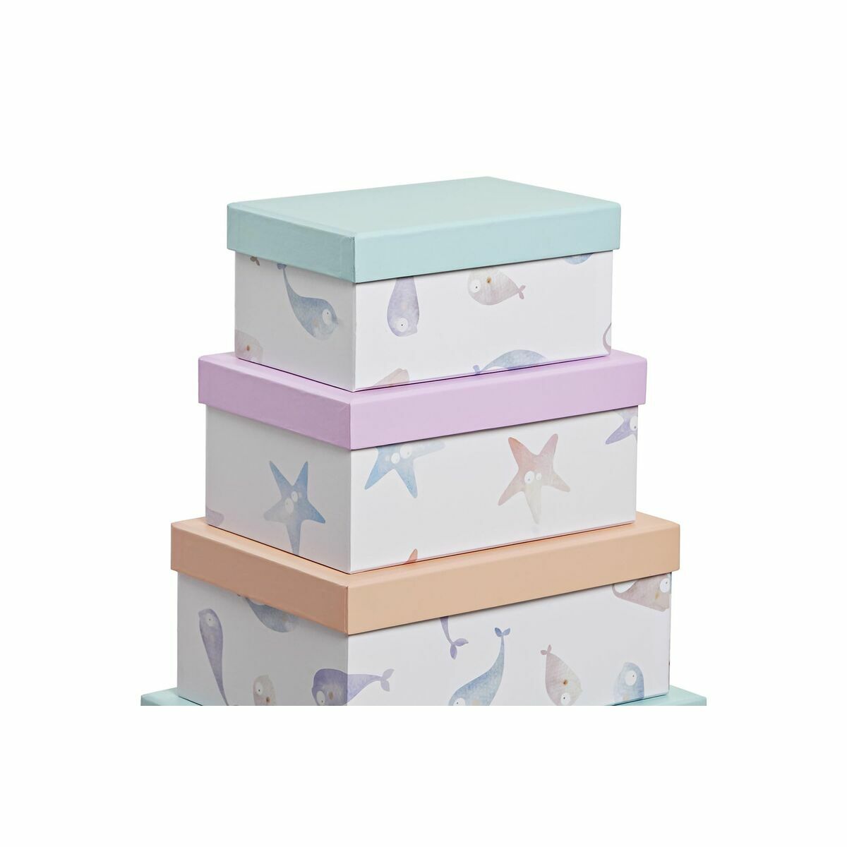 Set med stapelbara förvaringslådor DKD Home Decor Havsblå Papp (43,5 x 33,5 x 15,5 cm) - 5