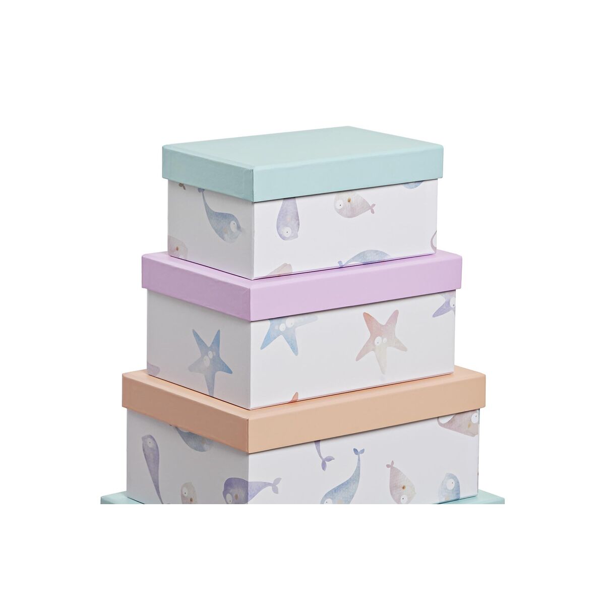 Set med stapelbara förvaringslådor DKD Home Decor Havsblå Papp (43,5 x 33,5 x 15,5 cm) - 2