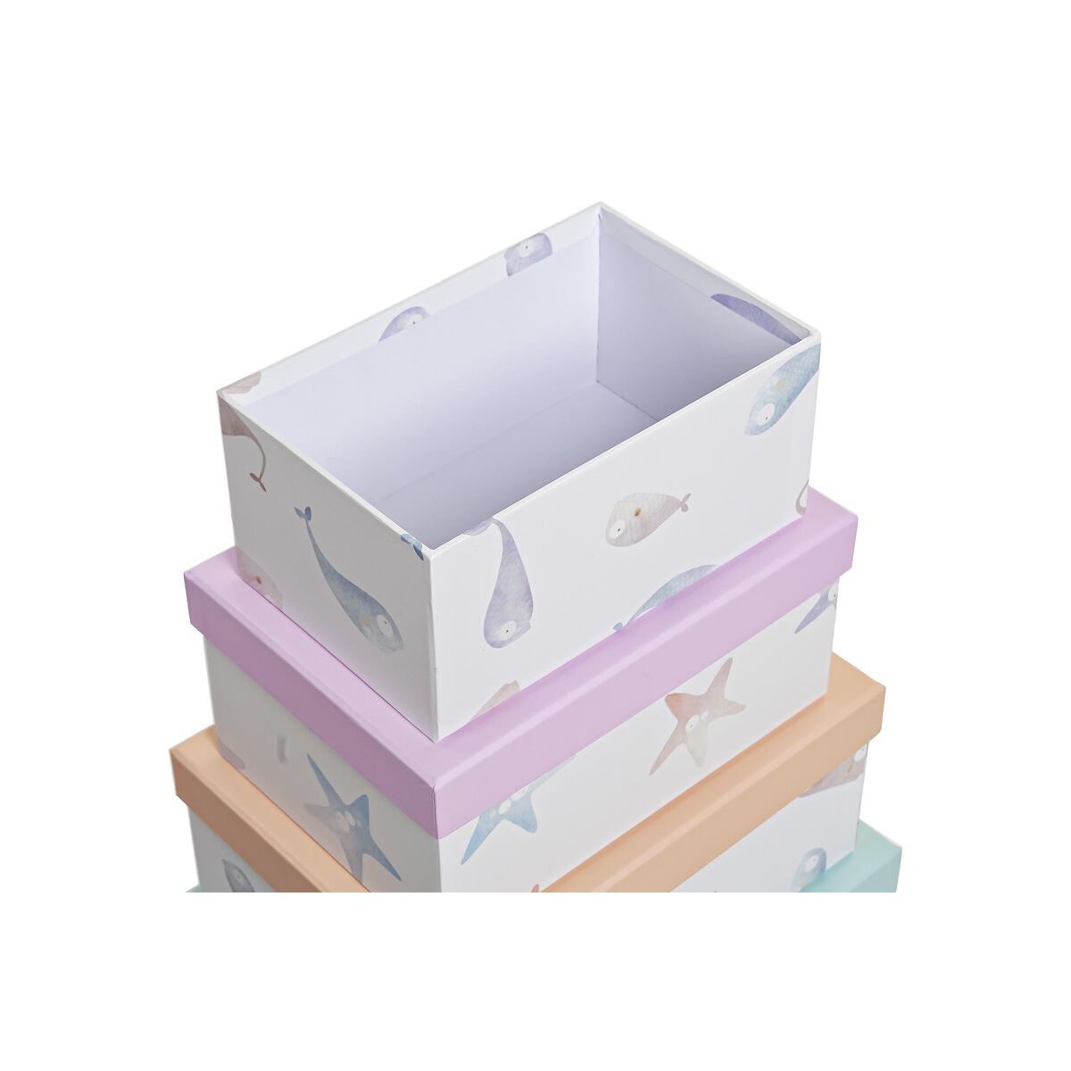 Set med stapelbara förvaringslådor DKD Home Decor Havsblå Papp (43,5 x 33,5 x 15,5 cm) - 6