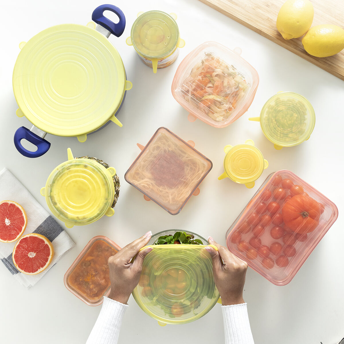 Set med 10 återanvändbara och justerbara lock till köket Lilyd InnovaGoods - 29