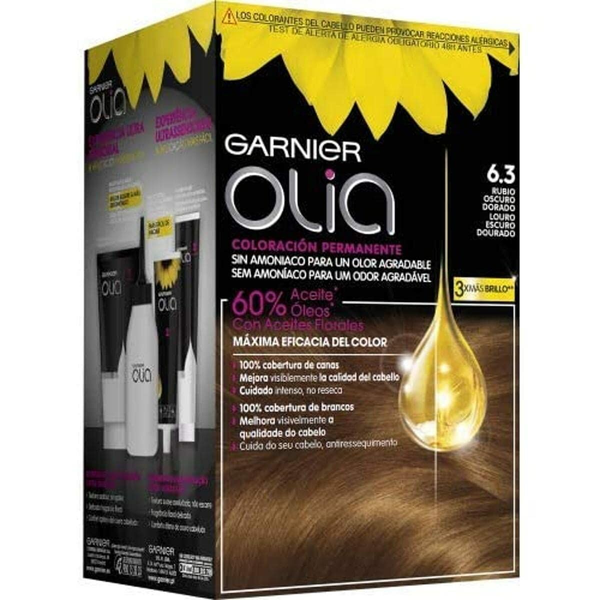 Färg utan ammoniak Garnier Olia Mörkt guldblont Nº 6.3-rubio oscuro dorado Nº 6,3 Rubio Oscuro Dorado Lote (1 antal) - 5