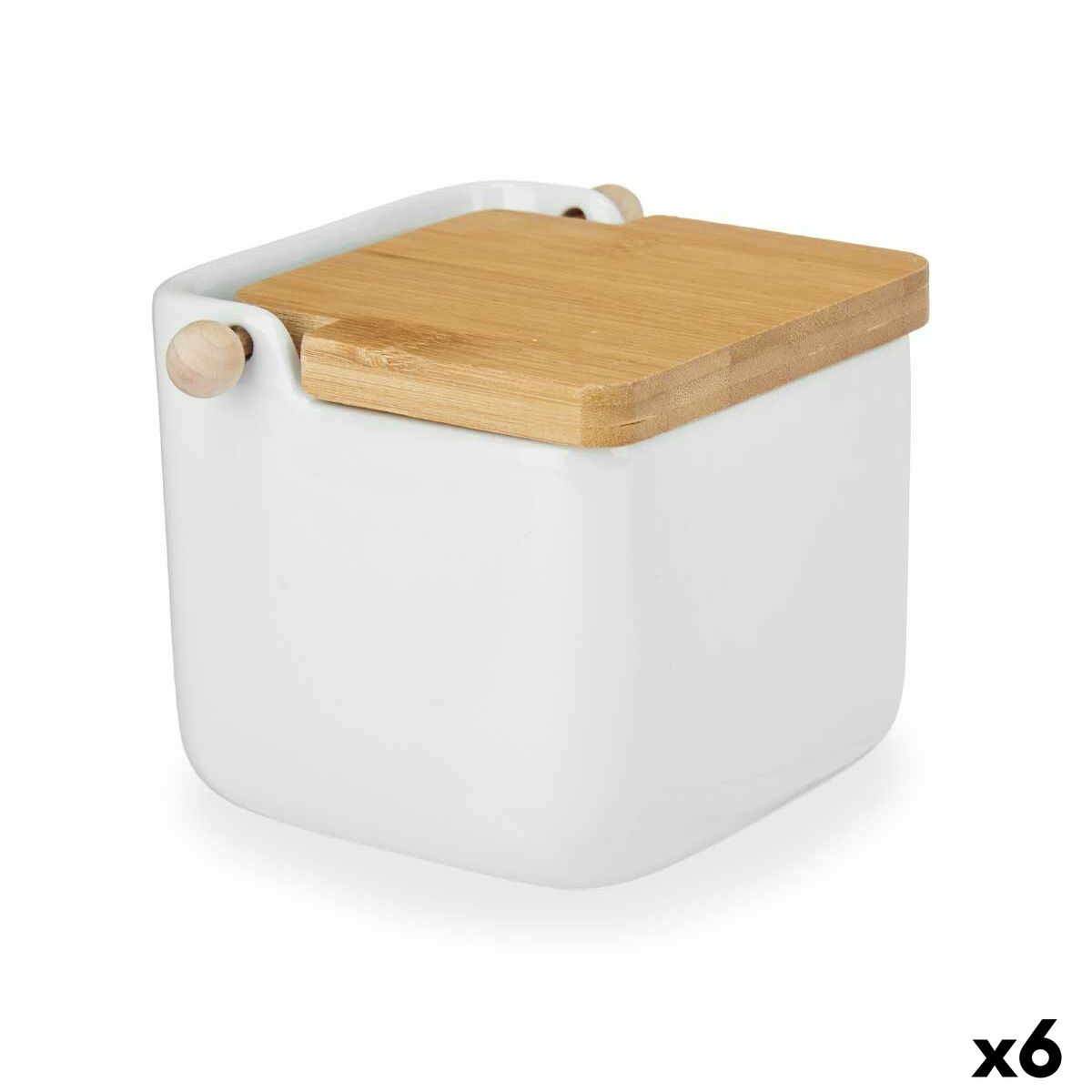 Saltkar med lock Kinvara B5001 Vit Brun Keramik Bambu 800 ml 12 x 11 x 12 cm (6 antal) - 3