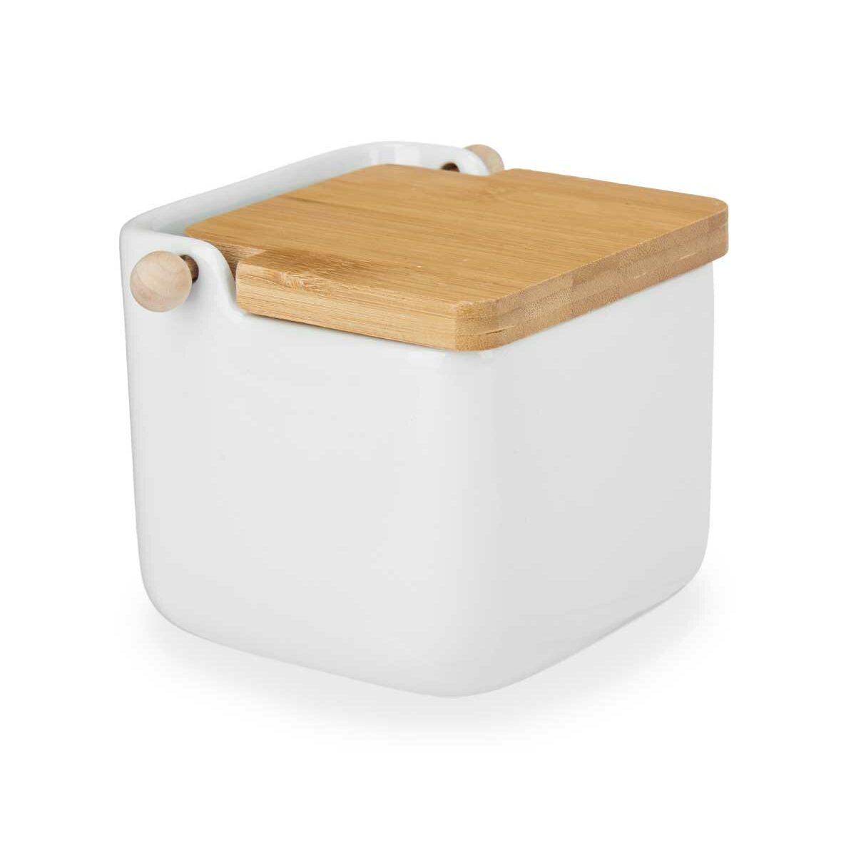 Saltkar med lock Kinvara B5001 Vit Brun Keramik Bambu 800 ml 12 x 11 x 12 cm (6 antal) - 5