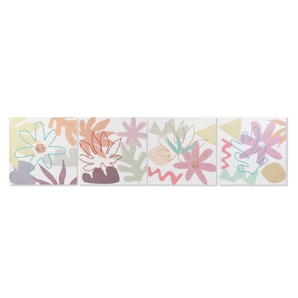 Kanvas DKD Home Decor Virágok (60 x 1,8 x 60 cm) (4 antal)
