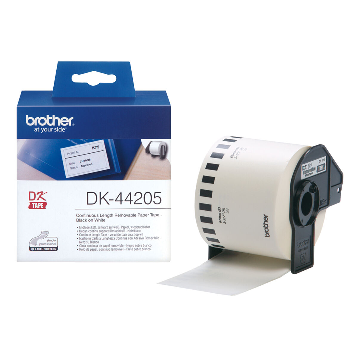 Etiketter till Skrivare Brother DK-44205 62 mm x 15,24 m Vit Svart/Vit (2 antal) - 2