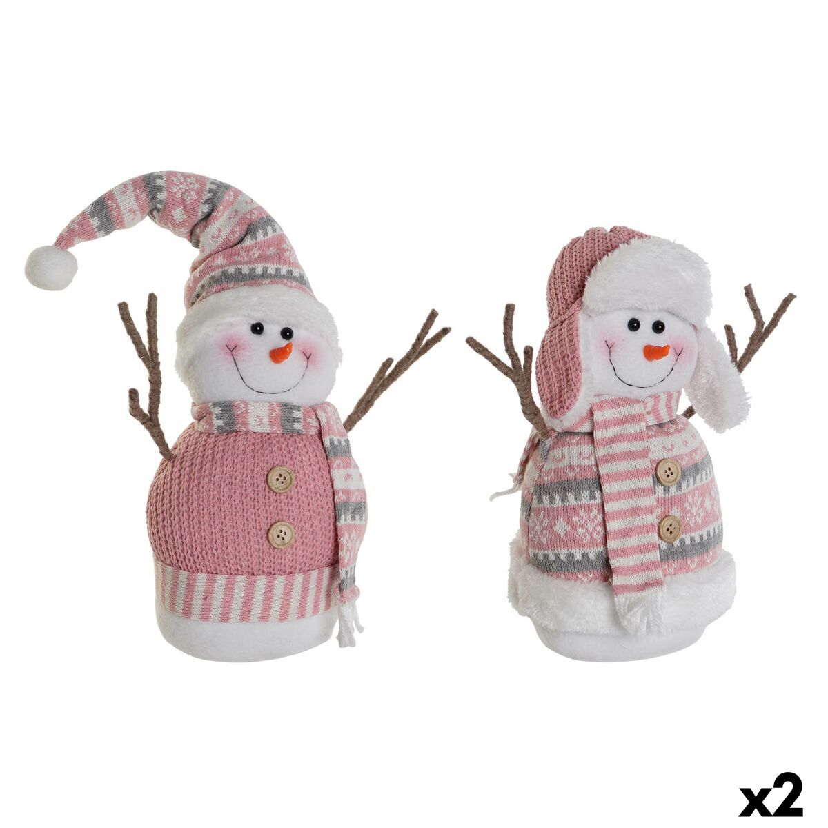 Snögubbe DKD Home Decor Vit Brun Rosa 30 x 16 x 33 cm (2 antal) - 5
