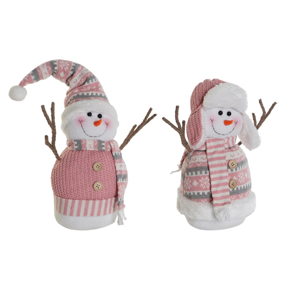 Snögubbe DKD Home Decor Vit Brun Rosa 30 x 16 x 33 cm (2 antal)