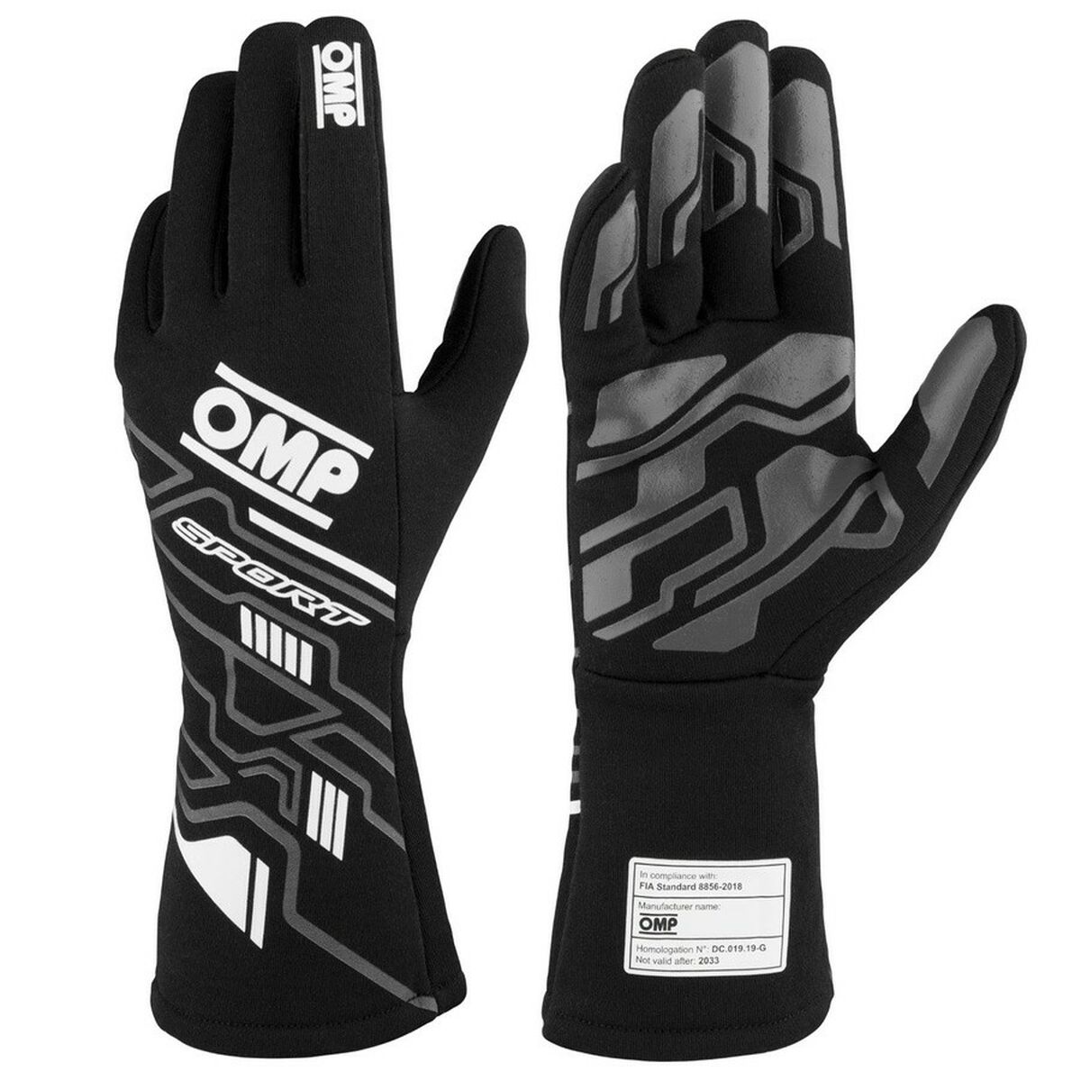 Men's Driving Gloves OMP SPORT Svart/Vit S - 3