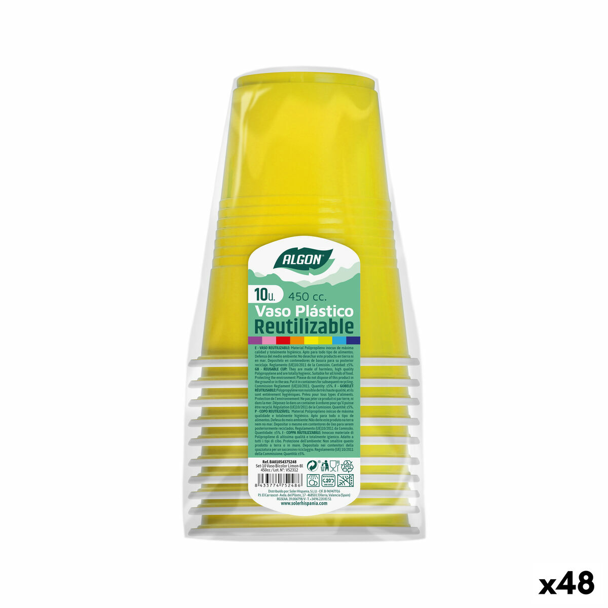 Set med återanvändbara glas Algon Gul 48 antal 450 ml (10 Delar)