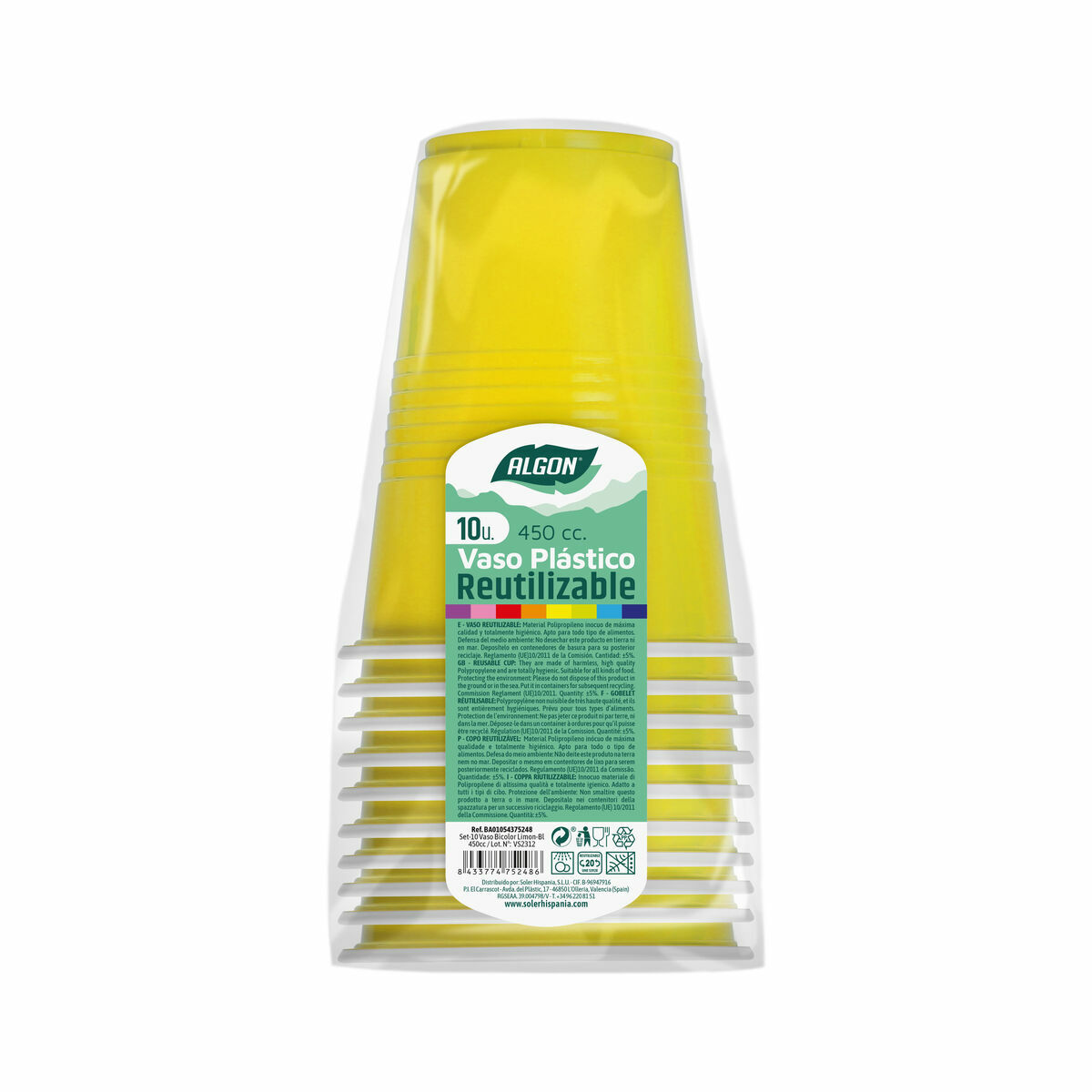 Set med återanvändbara glas Algon Gul 48 antal 450 ml (10 Delar) - 3