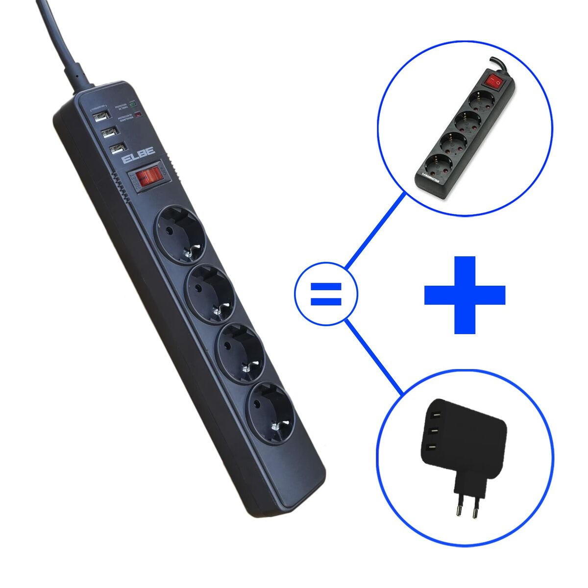 Ellist 4 Tomas-uttag med brytare ELBE RE002 3600 W 220 V - 3