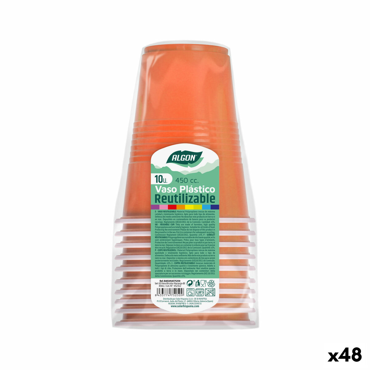 Set med återanvändbara glas Algon Orange 48 antal 450 ml (10 Delar)