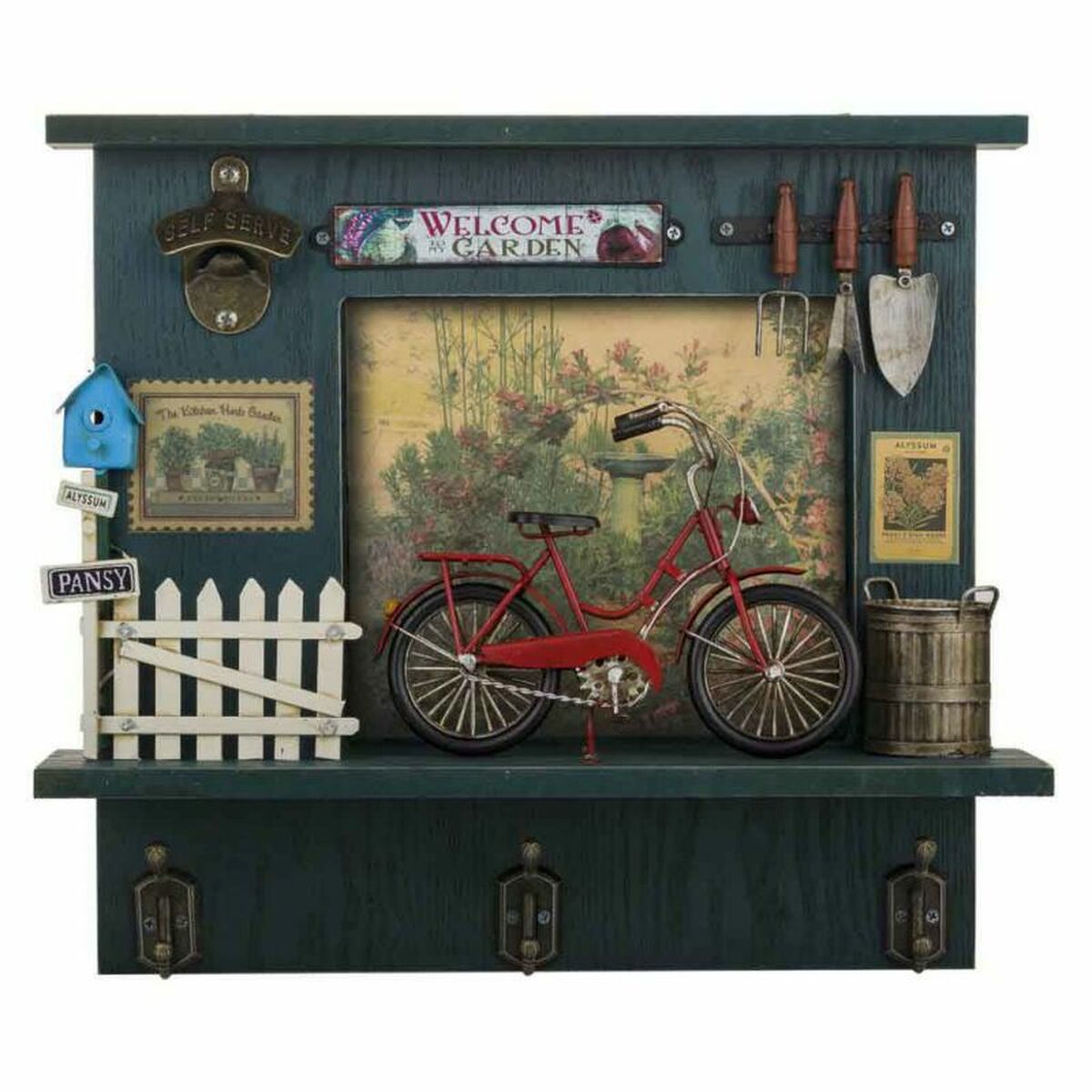 Väggmonterad rockhängare Alexandra House Living Metall Trä MDF Cykel 11 x 37 x 42 cm Handel - 3