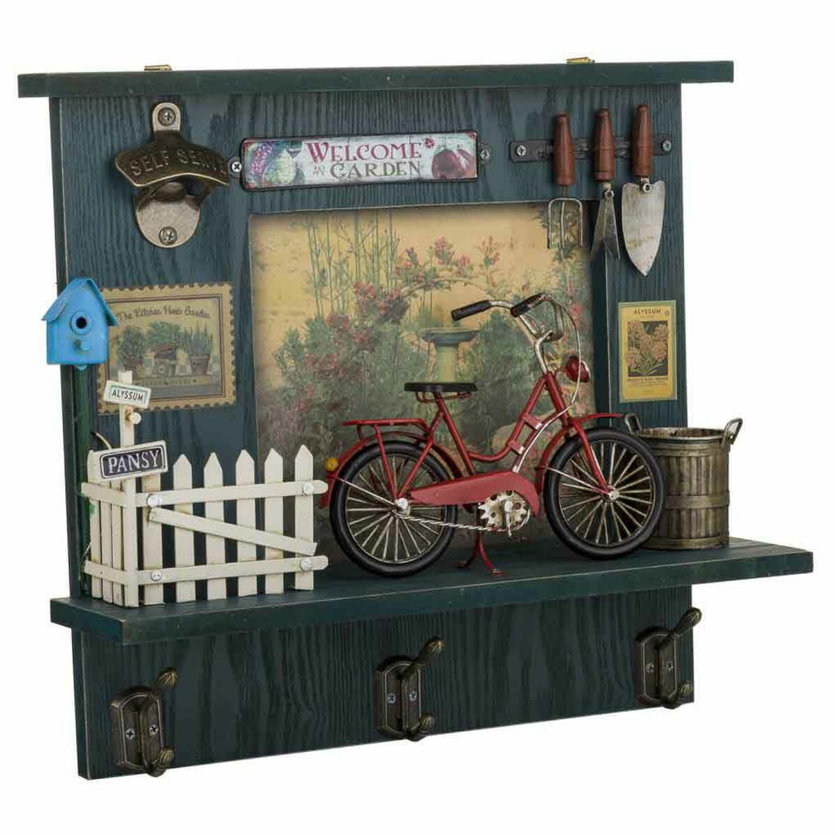 Väggmonterad rockhängare Alexandra House Living Metall Trä MDF Cykel 11 x 37 x 42 cm Handel