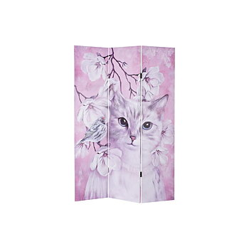 Skärm DKD Home Decor Katt Kanvas 120 x 2,5 x 180 cm Furu