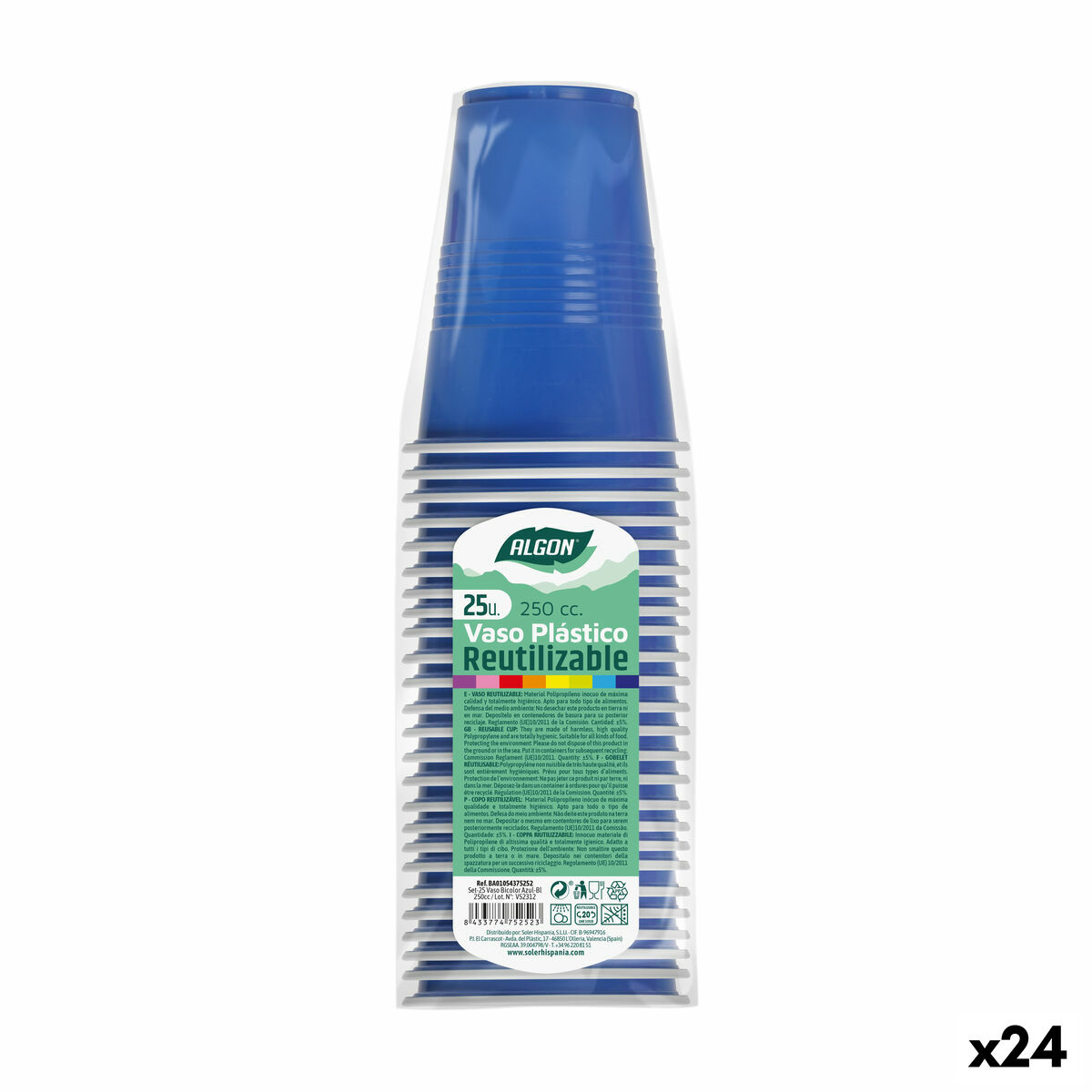 Set med återanvändbara glas Algon Blå 24 antal 250 ml (25 Delar)
