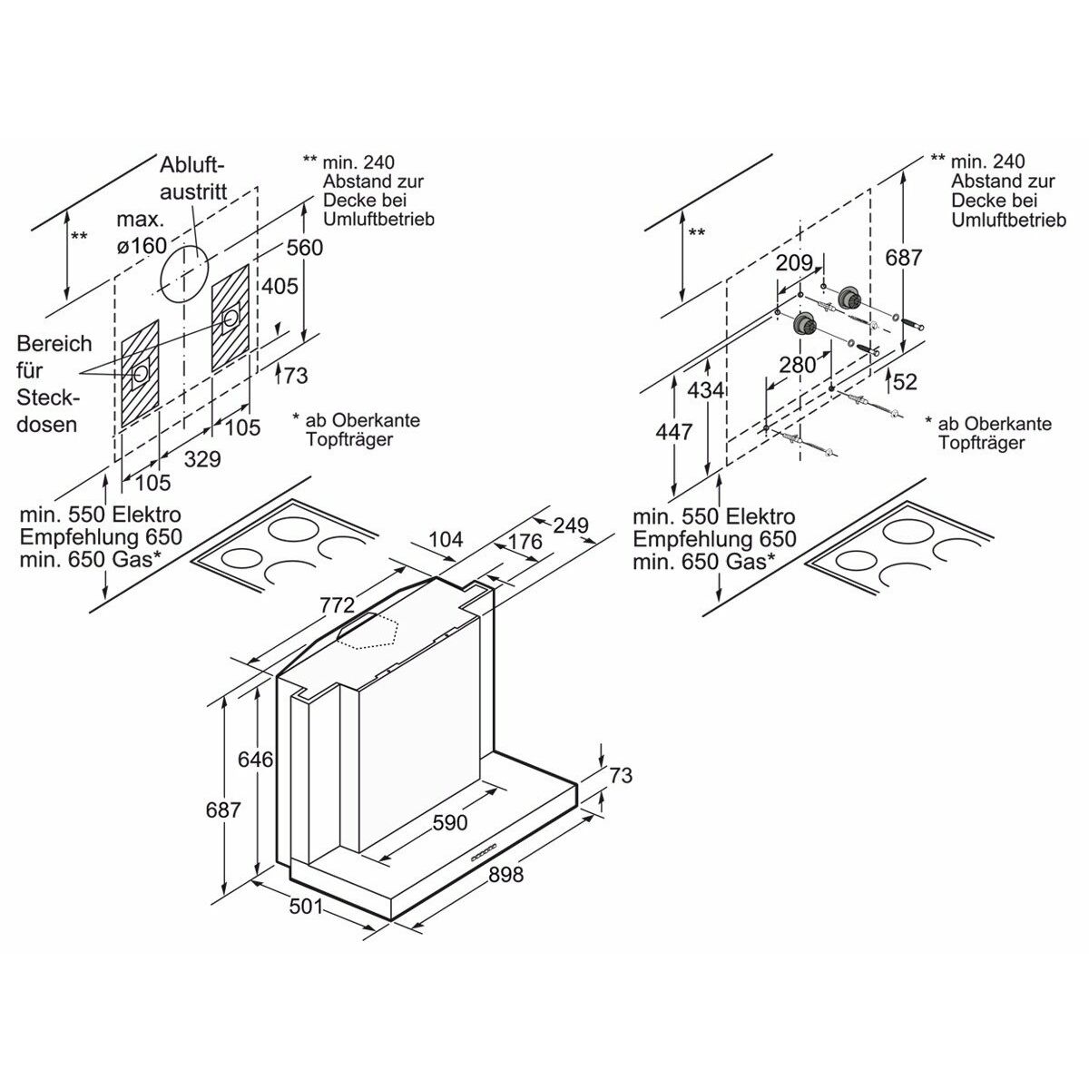Konventionell fläkt BOSCH DWB099752 90 cm 770 m3/h 58 dB 317W - 6