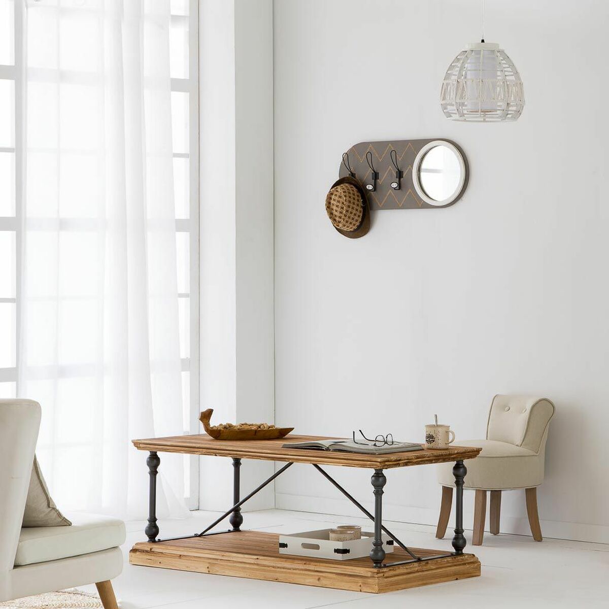 Klädhängare med spegel Alexandra House Living Grå Granträ Trä MDF 5 x 30 x 60 cm - 5