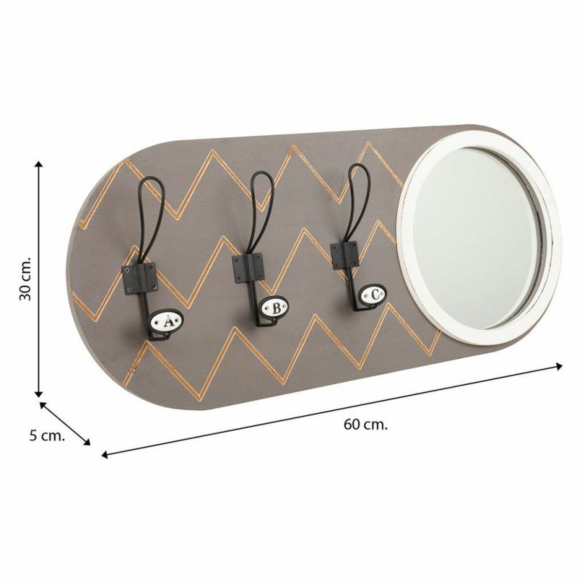 Klädhängare med spegel Alexandra House Living Grå Granträ Trä MDF 5 x 30 x 60 cm - 7