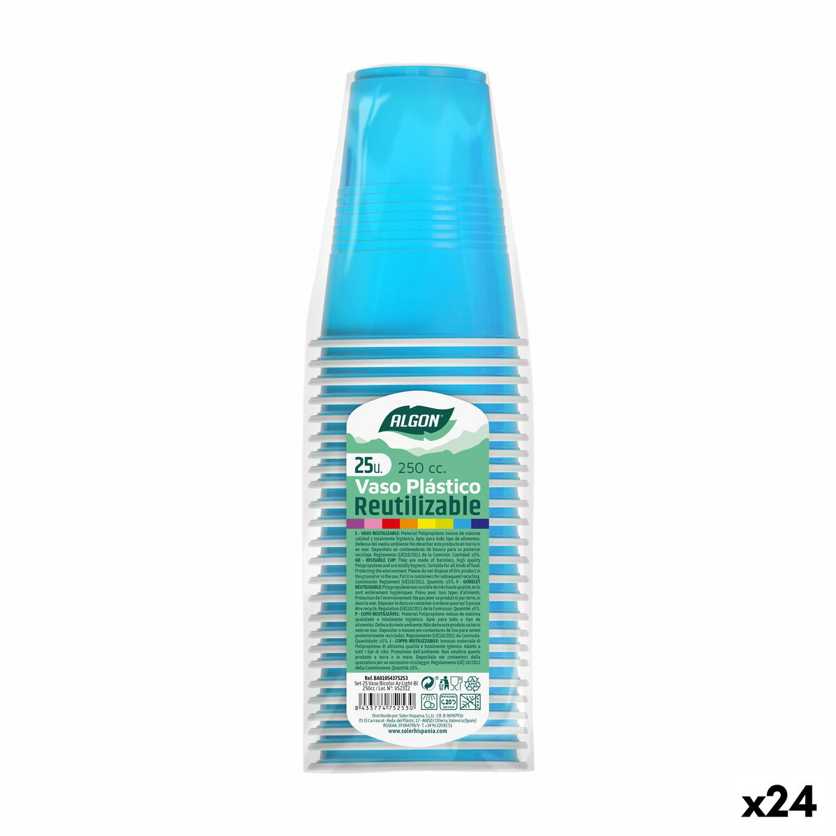 Set med återanvändbara glas Algon Ljusblå 24 antal 250 ml (25 Delar)