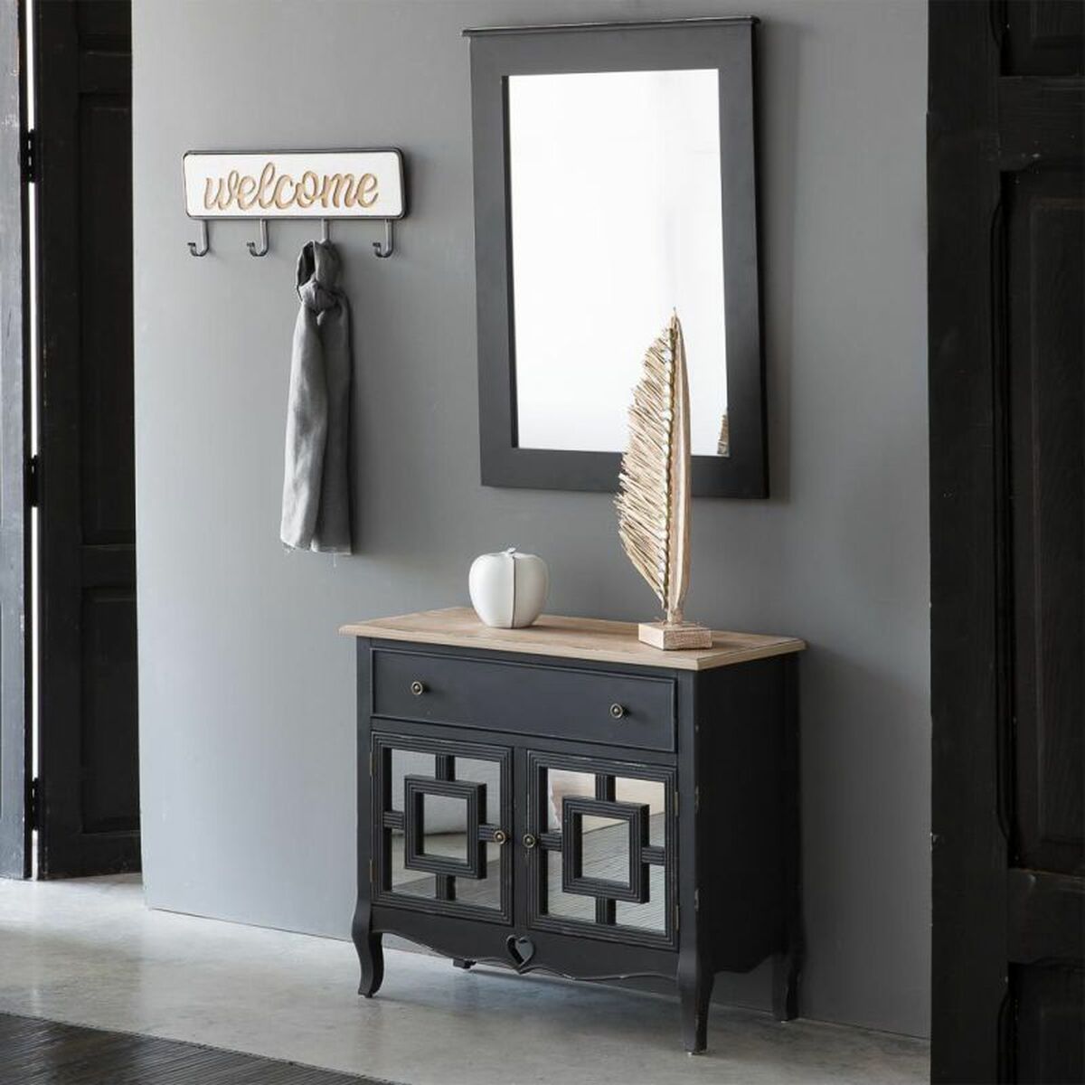 Väggmonterad rockhängare Alexandra House Living Welcome Vit Trä MDF 5 x 22 x 60 cm - 2