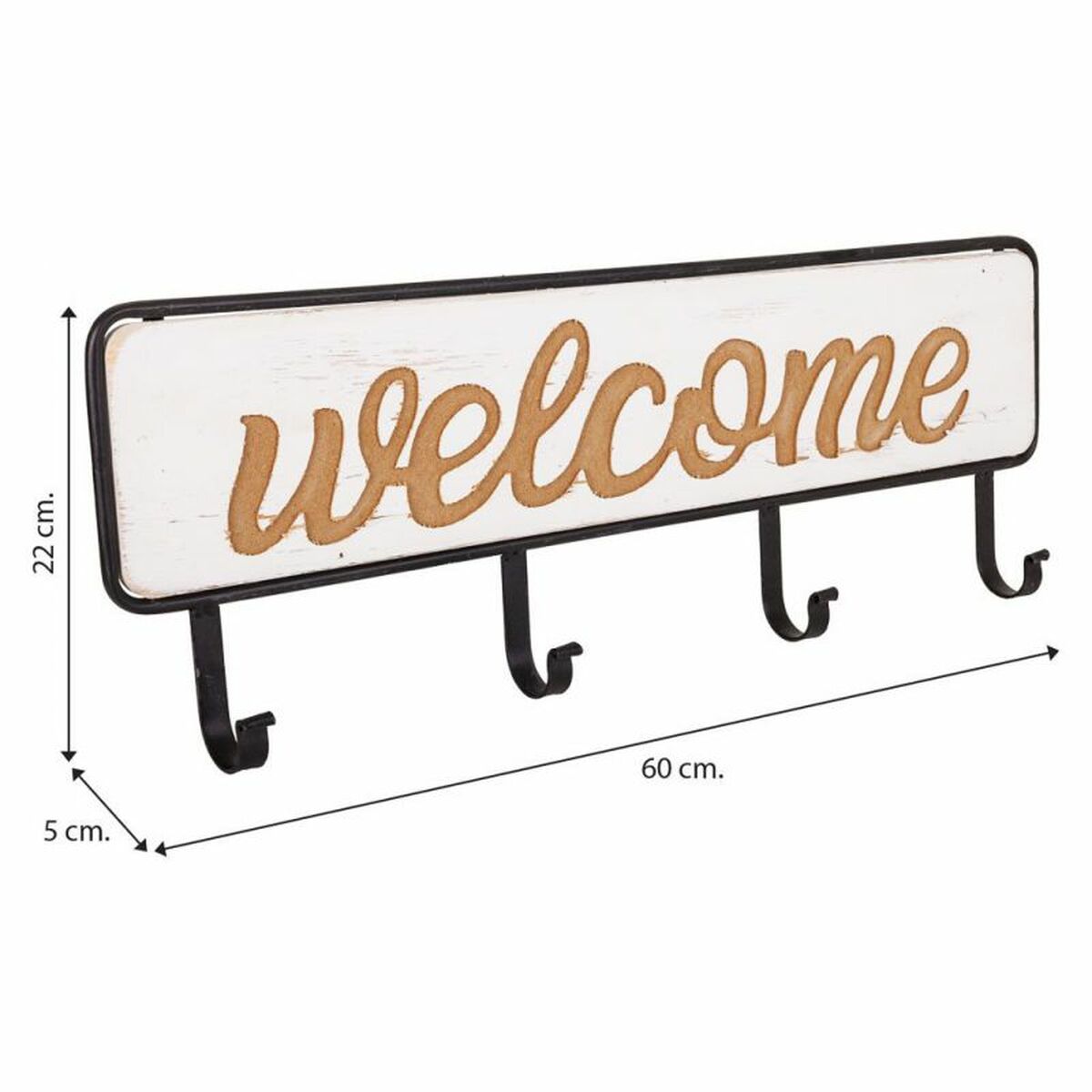 Väggmonterad rockhängare Alexandra House Living Welcome Vit Trä MDF 5 x 22 x 60 cm - 7