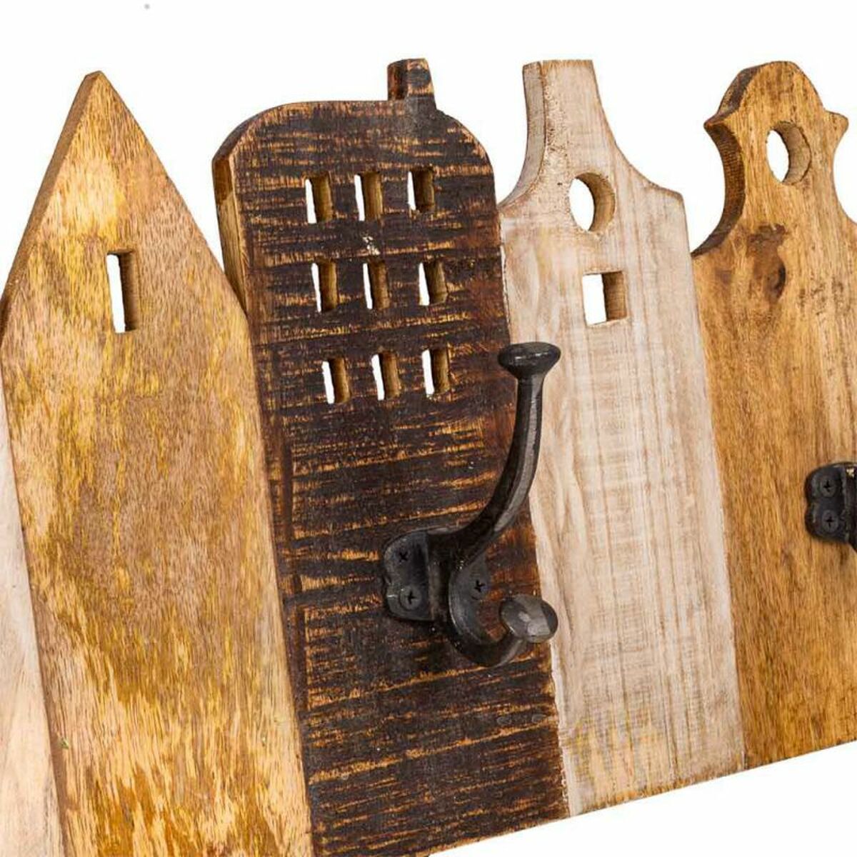 Väggmonterad rockhängare Alexandra House Living Järn Mangoträ Hus 10 x 25 x 81 cm - 7
