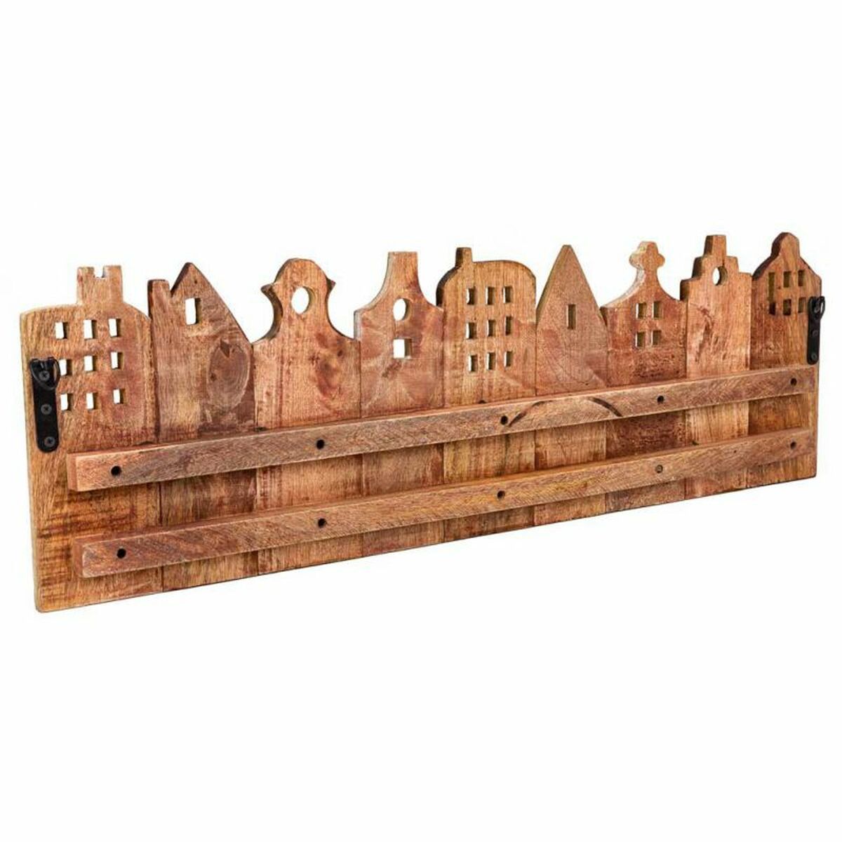 Väggmonterad rockhängare Alexandra House Living Järn Mangoträ Hus 10 x 25 x 81 cm - 5