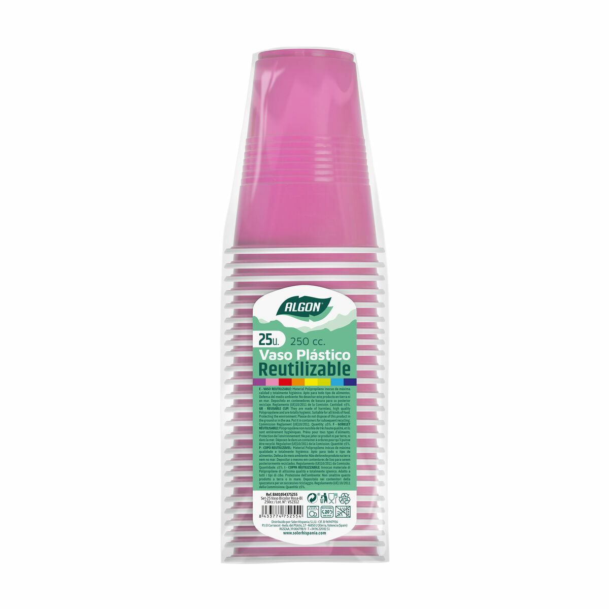 Set med återanvändbara glas Algon Rosa 24 antal 250 ml (25 Delar) - 3