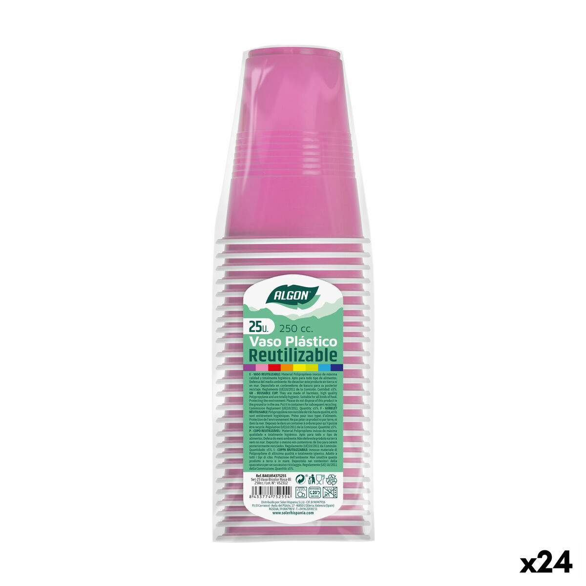 Set med återanvändbara glas Algon Rosa 24 antal 250 ml (25 Delar)