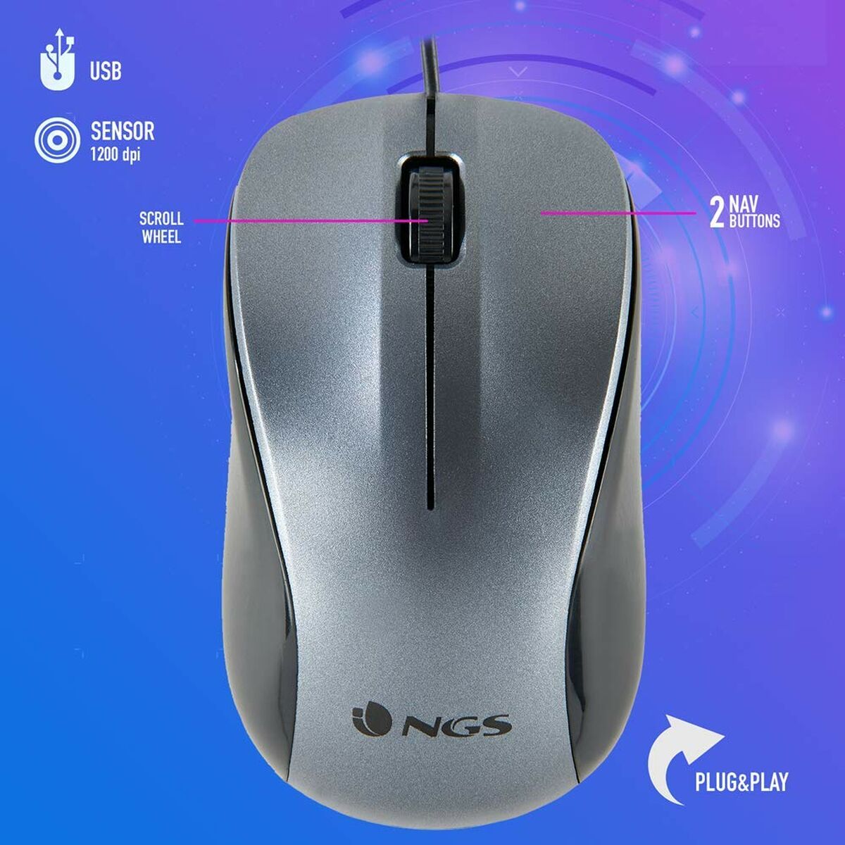 Optisk Mus NGS NGS-MOUSE-1091 Grå 1200 DPI - 5