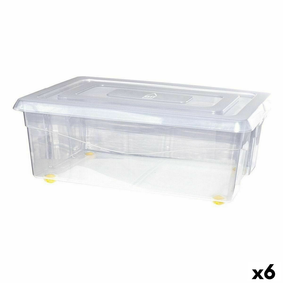 Förvaringslåda med hjul Med lock Transparent 32 L (6 antal)
