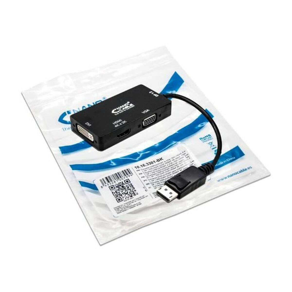 DisplayPort till VGA/DVI/HDMI Adapter 3 en 1 NANOCABLE 10.16.3301-BK Svart - 2