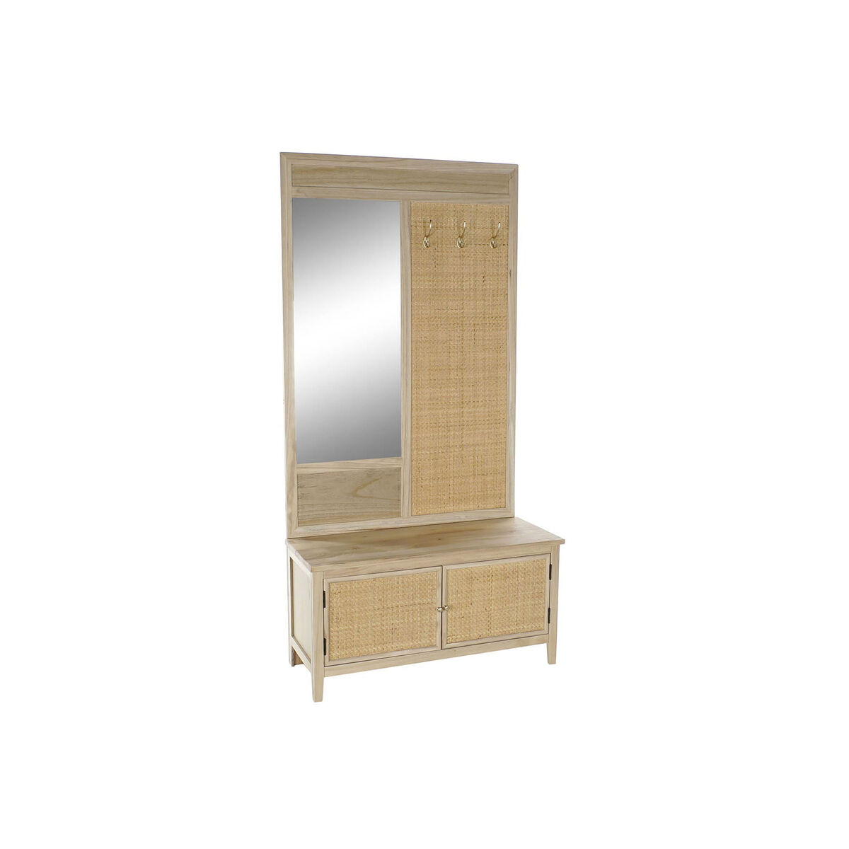 Klädhängare med spegel Home ESPRIT Naturell Rattan Paulowniaträ Speglar 92 x 40 x 181 cm