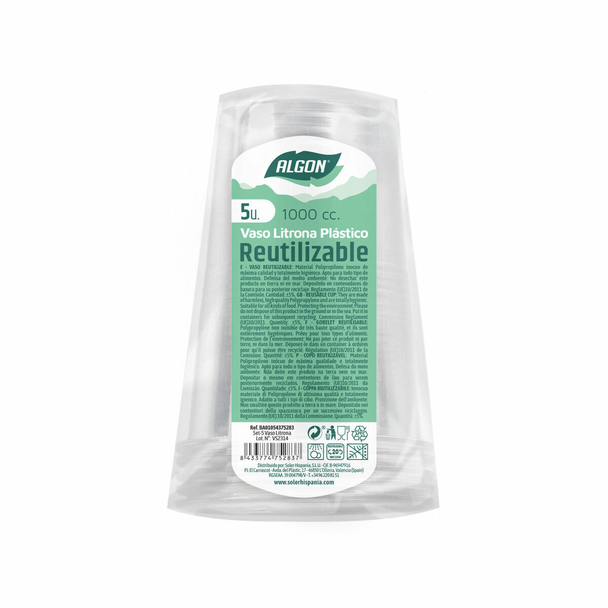 Set med återanvändbara glas Algon 1 L Transparent 24 antal (5 Delar) - 3