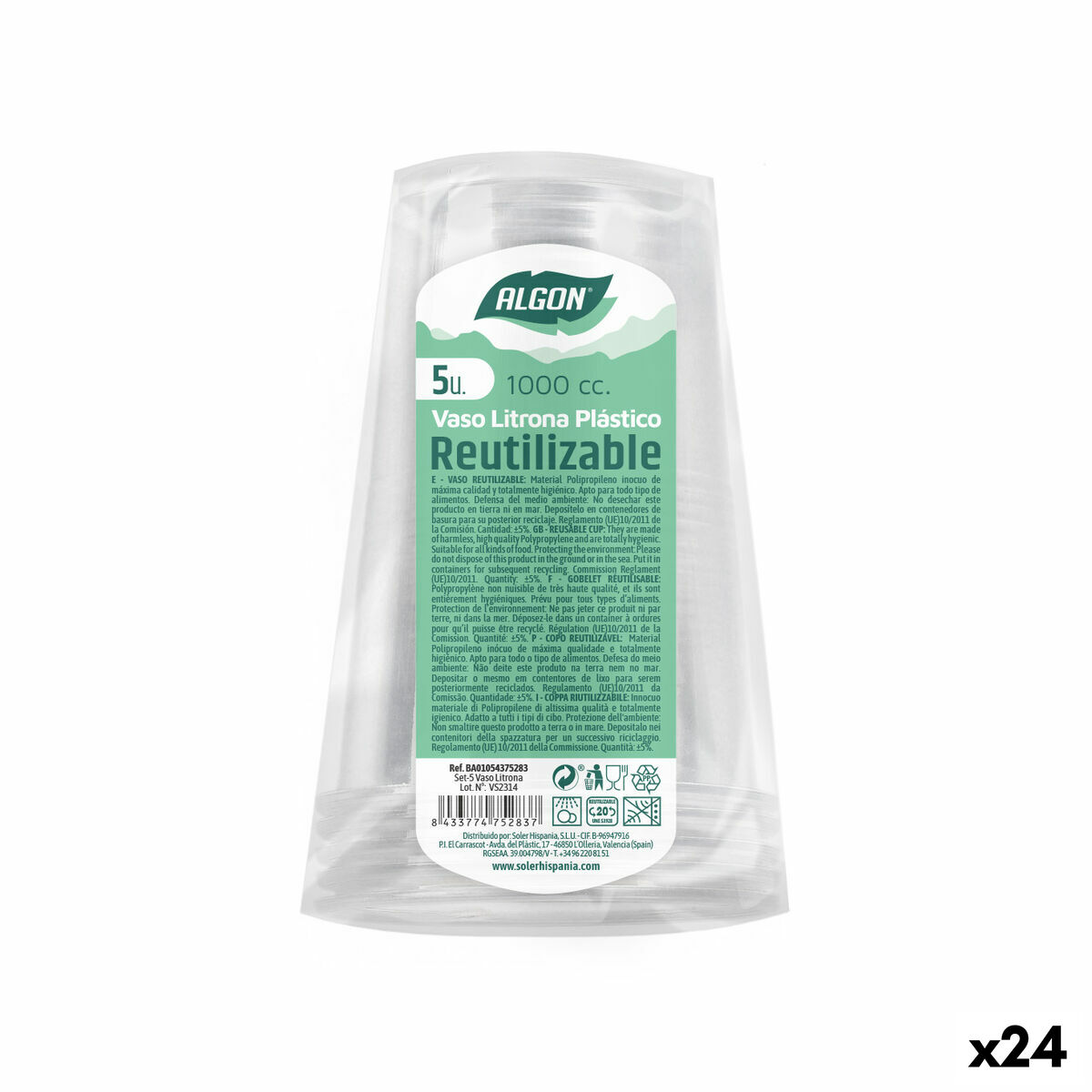 Set med återanvändbara glas Algon 1 L Transparent 24 antal (5 Delar) - 4