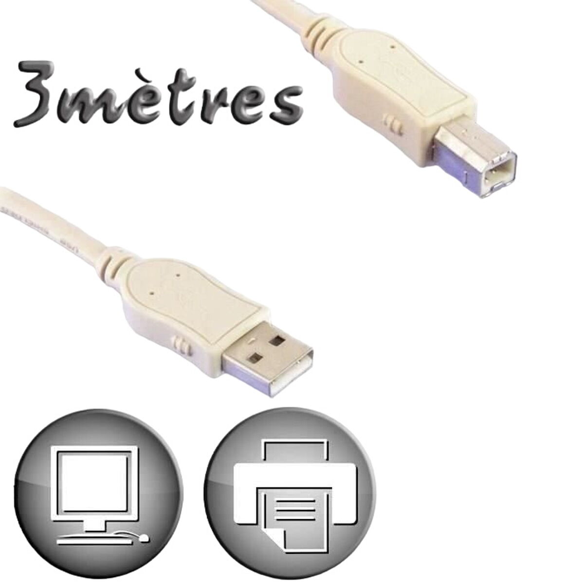 USB 2.0 A till USB B Kabel Lineaire 3 m Beige - 3
