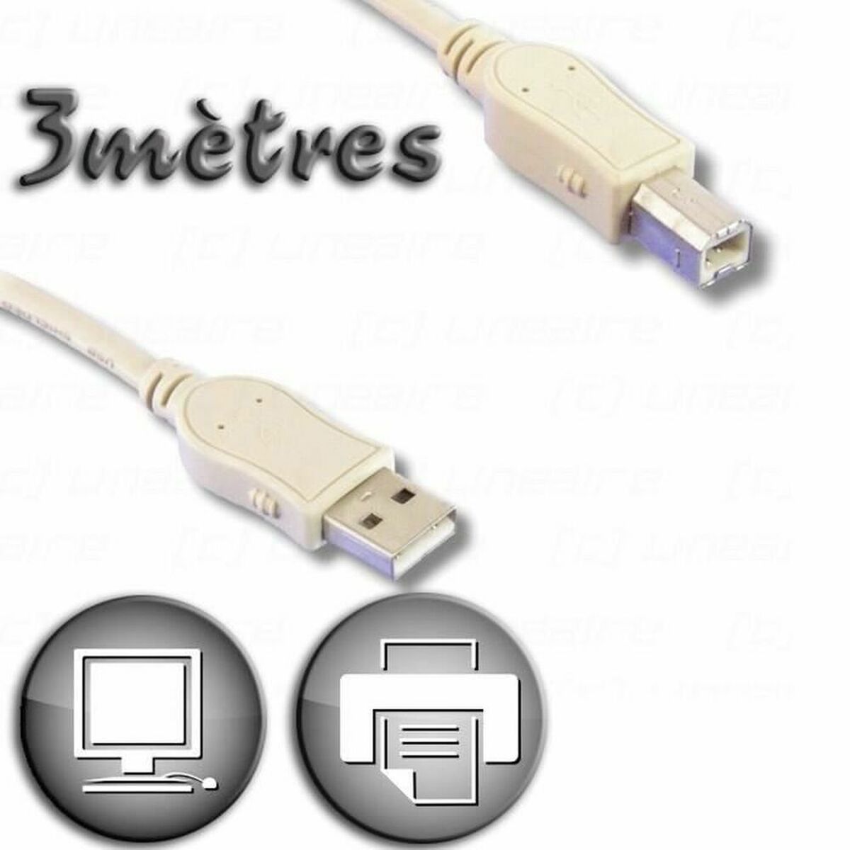 USB 2.0 A till USB B Kabel Lineaire 3 m Beige - 2