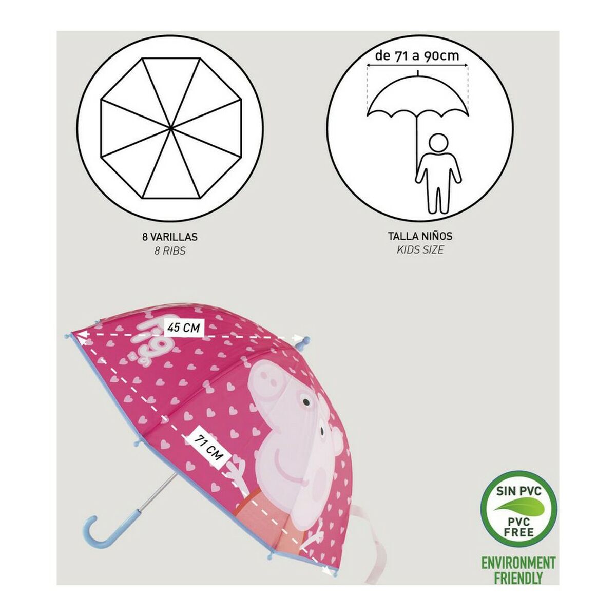 Paraply Peppa Pig Rosa (Ø 71 cm) - 6