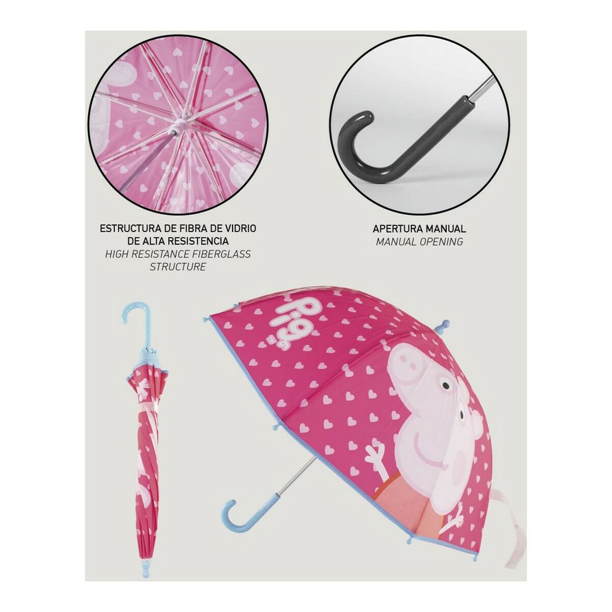 Paraply Peppa Pig Rosa (Ø 71 cm) - 4