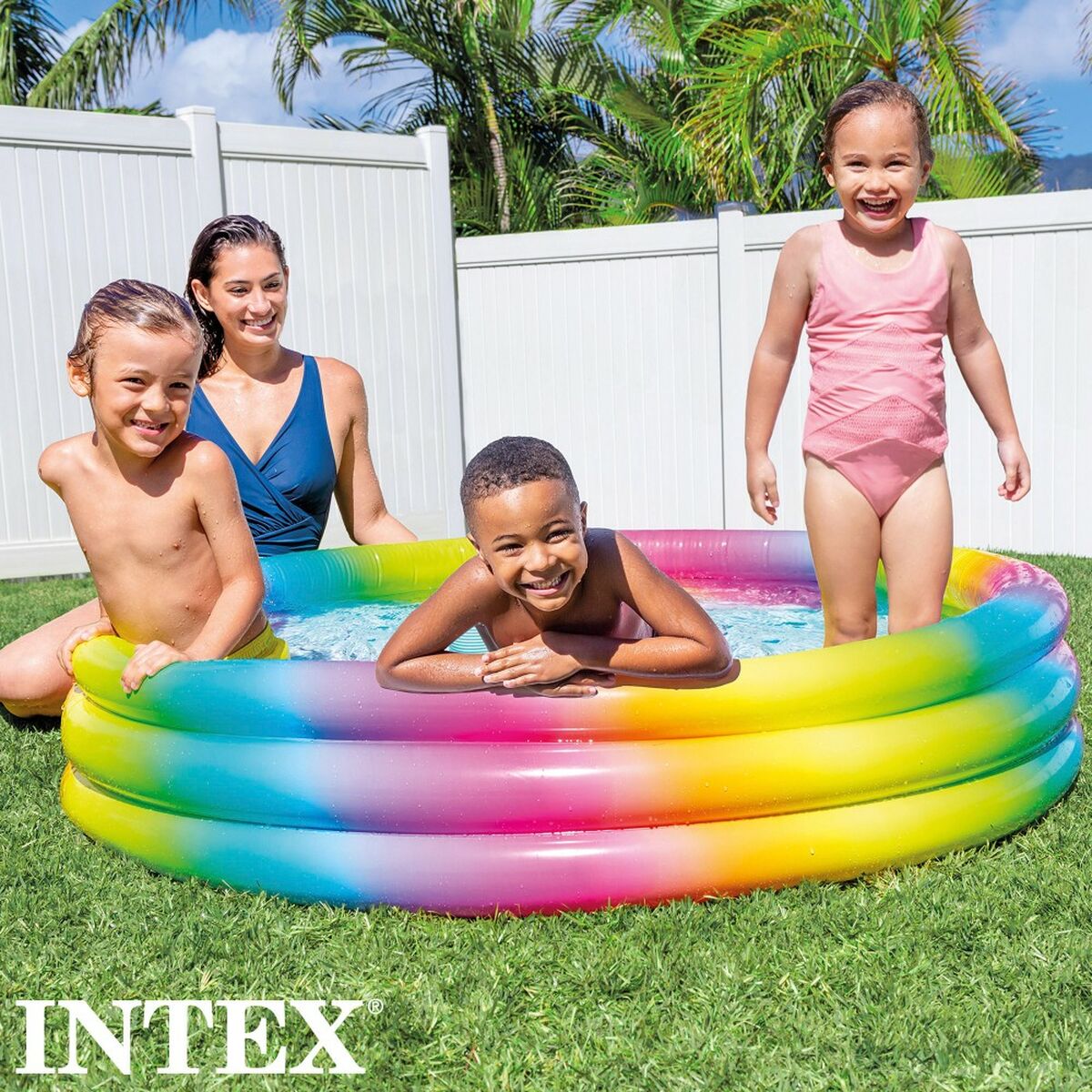 Uppblåsbar plaskpool för barn Intex Multicolour Ringar 330 L 147 x 33 x 147 cm (6 antal) - 9