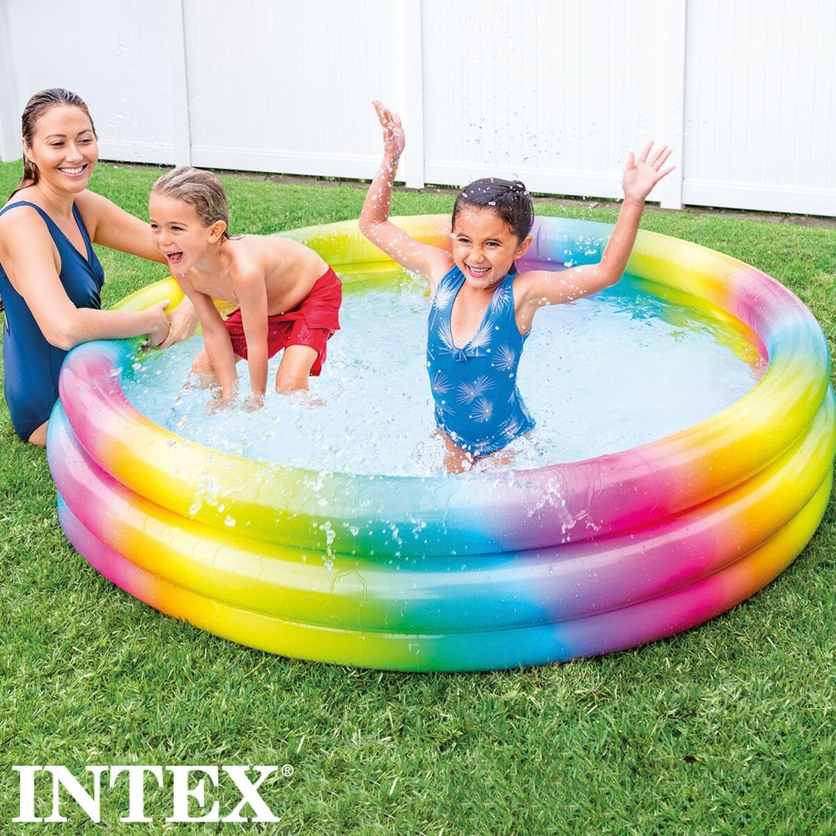 Uppblåsbar plaskpool för barn Intex Multicolour Ringar 581 L 168 x 38 x 168 cm (6 antal) - 4