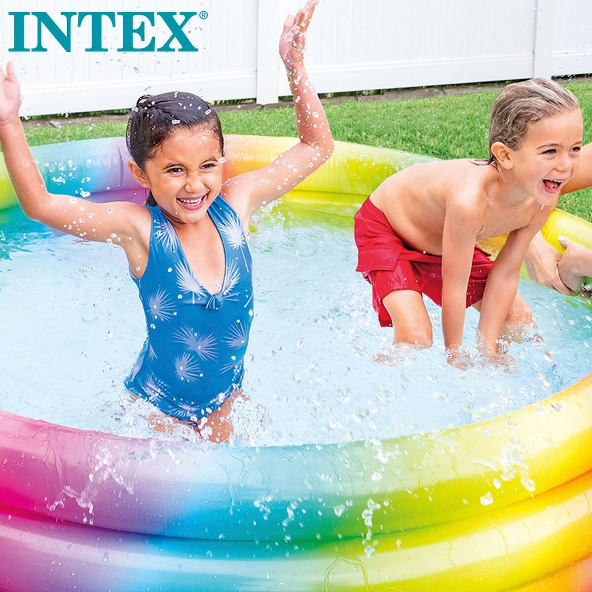 Uppblåsbar plaskpool för barn Intex Multicolour Ringar 581 L 168 x 38 x 168 cm (6 antal) - 9