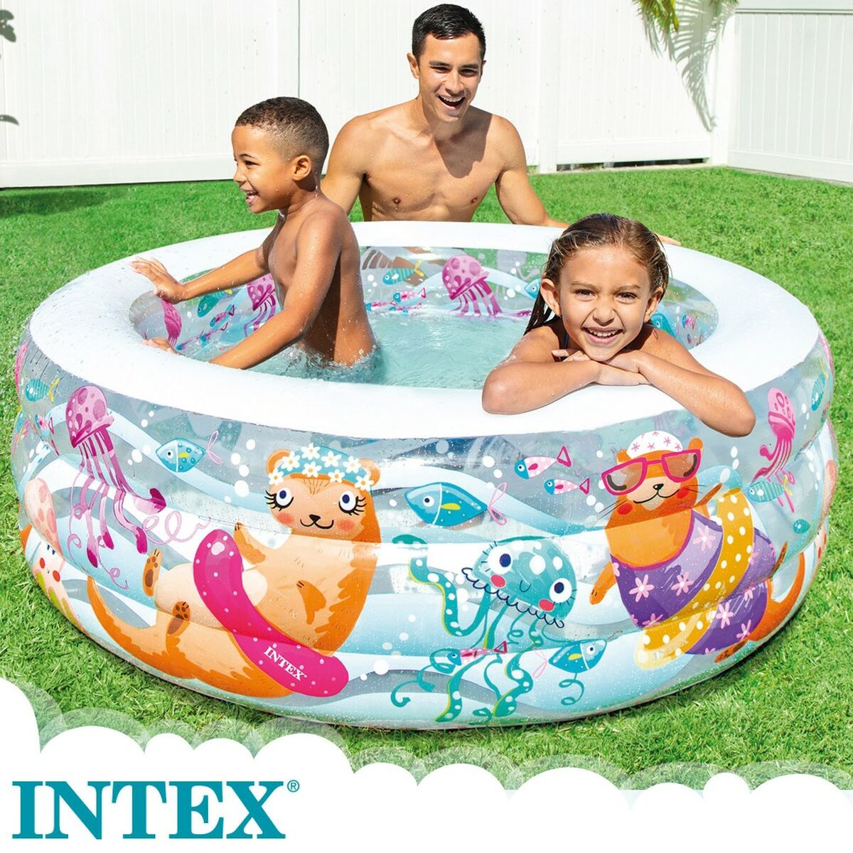Uppblåsbar plaskpool för barn Intex Vattumannen 360 L 152 x 56 x 152 cm (3 antal) - 9