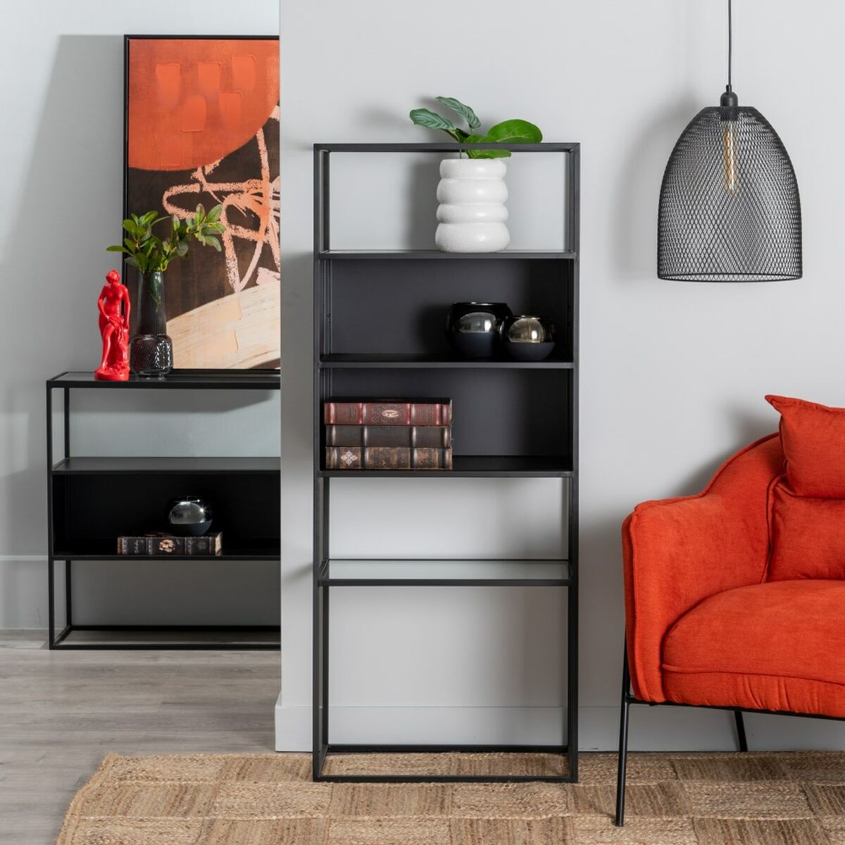Bokhylla BRICK 55 x 30 x 132 cm Glas Svart Metall - 7