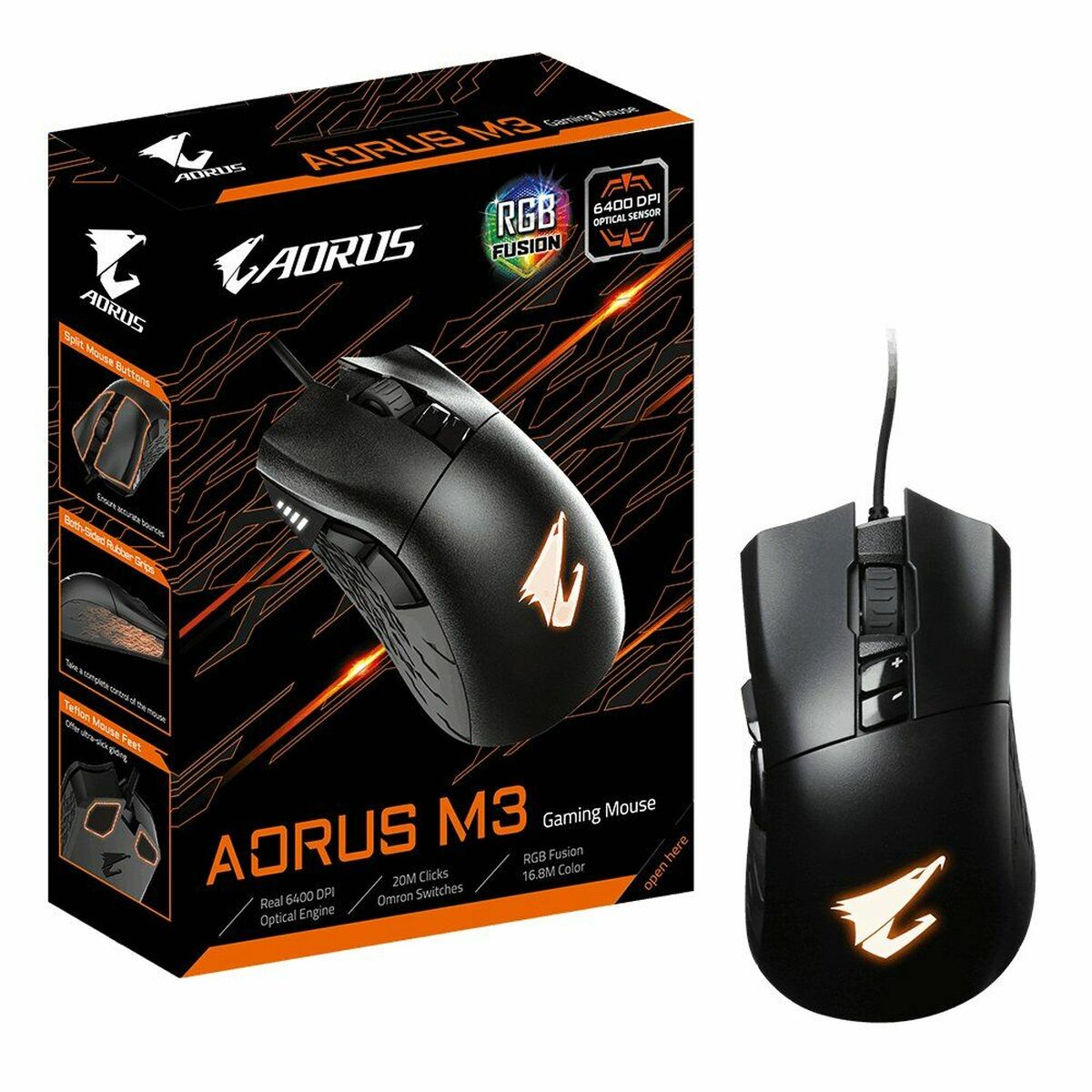 Mus Gigabyte AORUS M3 6400 DPI Svart 6400 dpi (1 antal) - 7