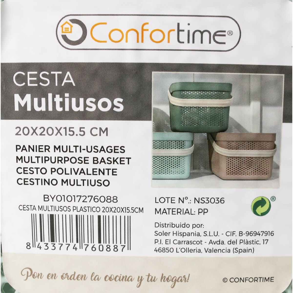 Multifunktionell korg Confortime Plast 5 L 20 x 20 x 15,5 cm (24 antal) - 5