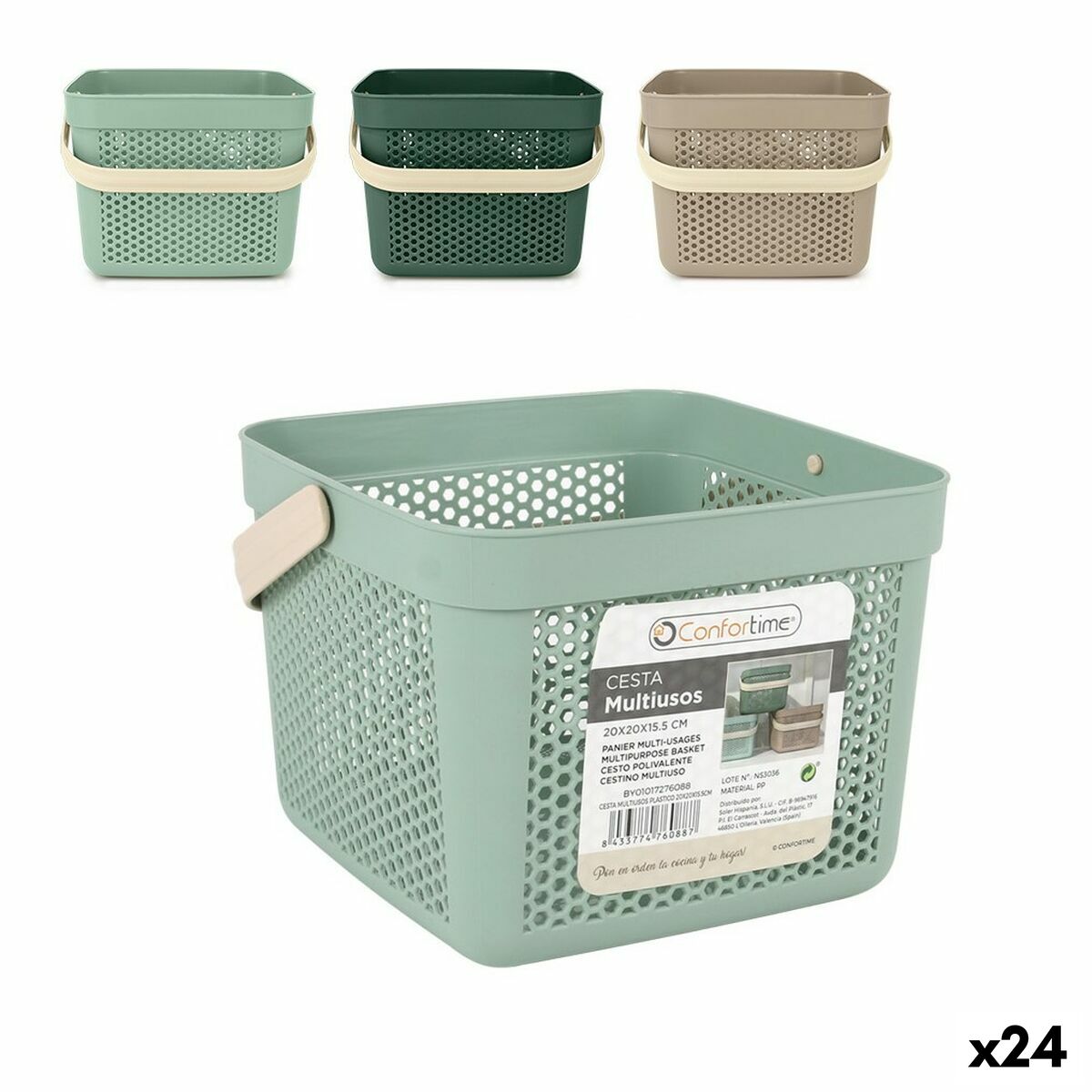 Multifunktionell korg Confortime Plast 5 L 20 x 20 x 15,5 cm (24 antal) - 3