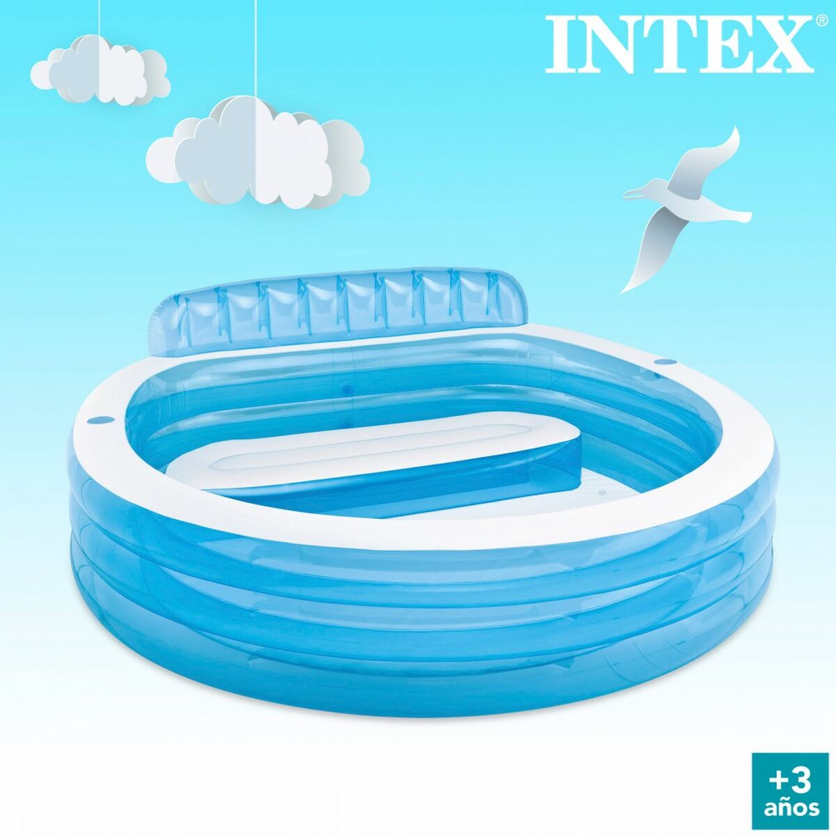 Upplåsbar bassäng Intex Fåtölj Blå Vit 590 L 229 x 79 x 218 cm (2 antal) - 12