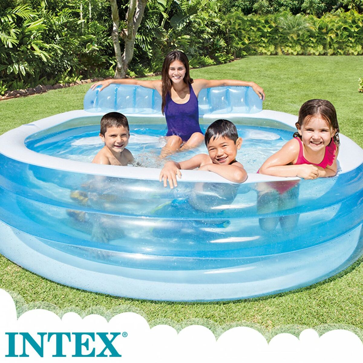 Upplåsbar bassäng Intex Fåtölj Blå Vit 590 L 229 x 79 x 218 cm (2 antal) - 7